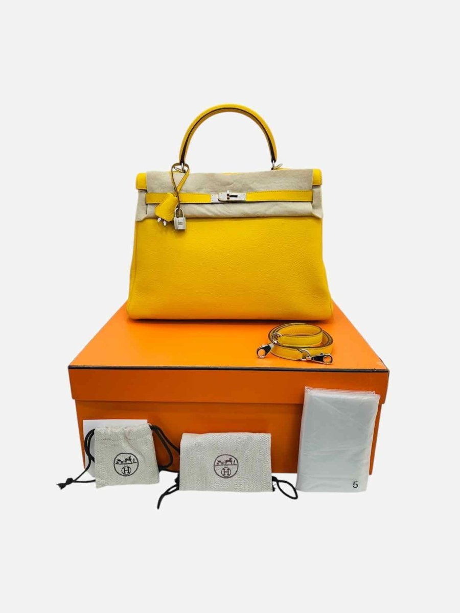 Pre - loved HERMES Kelly Jaune Citron Top Handle at Reems Closet