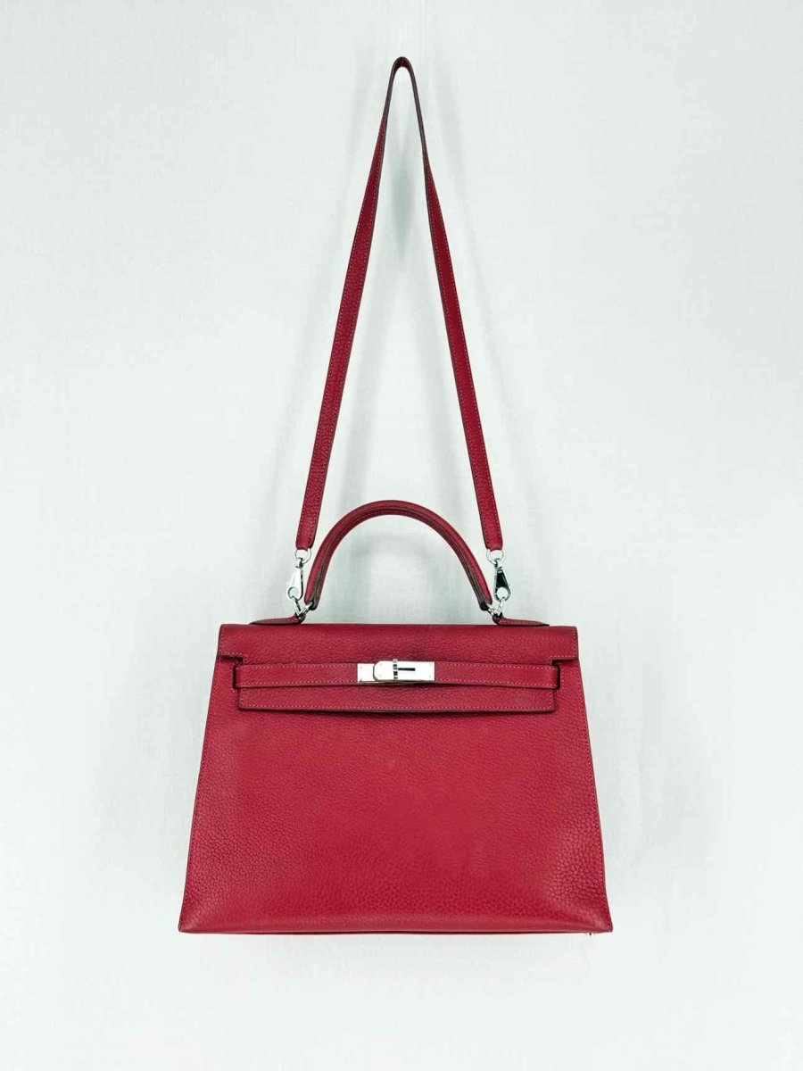 Pre - loved HERMES Kelly Sellier Burgundy Top Handle at Reems Closet