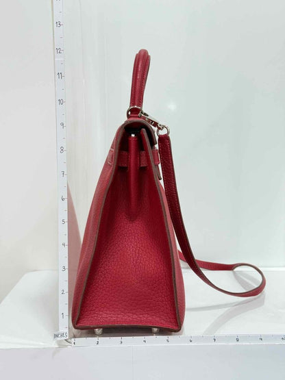 Pre - loved HERMES Kelly Sellier Burgundy Top Handle at Reems Closet