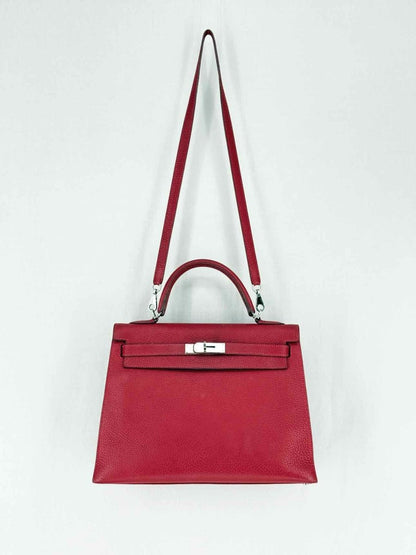 Pre - loved HERMES Kelly Sellier Red Top Handle at Reems Closet