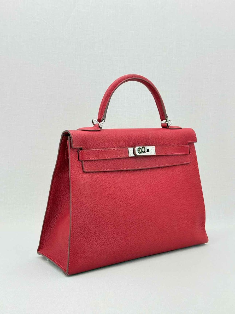 Pre - loved HERMES Kelly Sellier Red Top Handle at Reems Closet