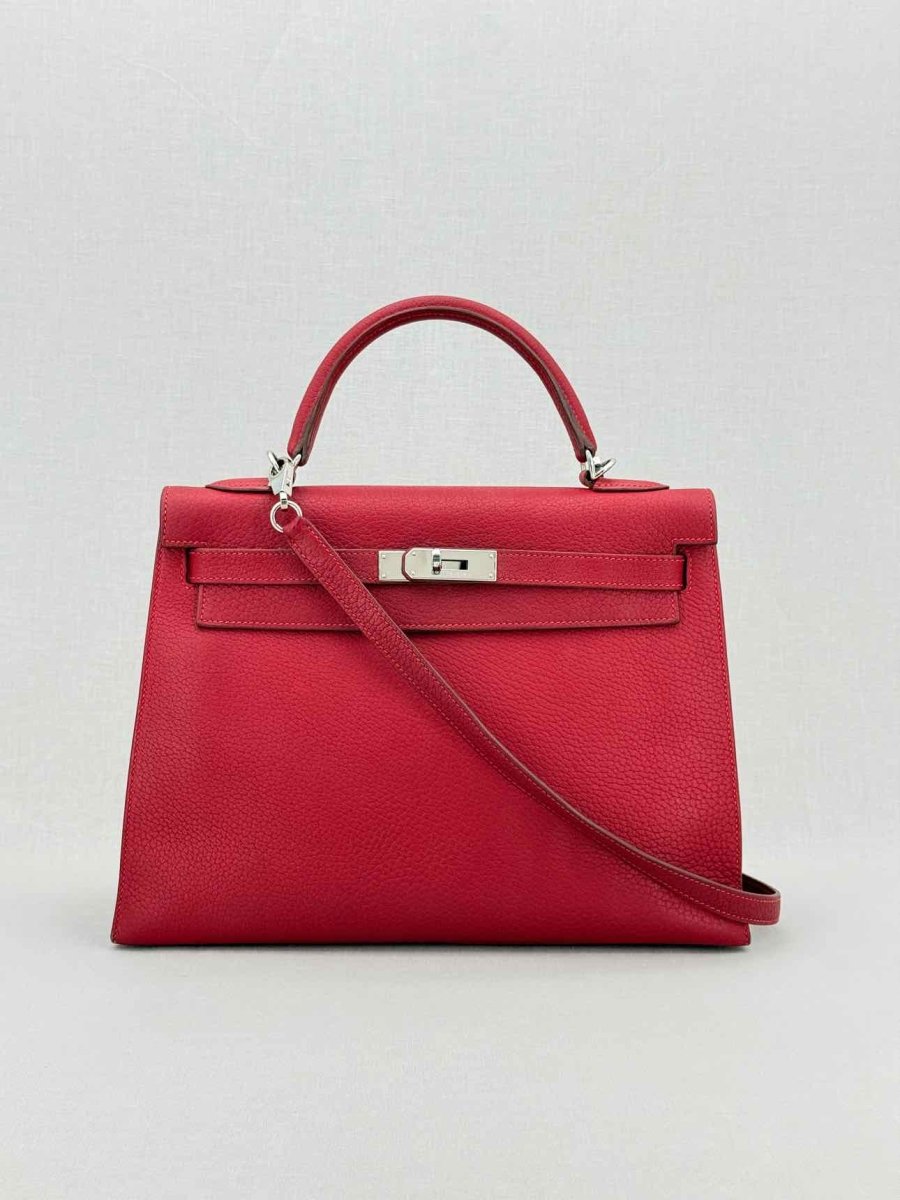 Pre - loved HERMES Kelly Sellier Red Top Handle at Reems Closet