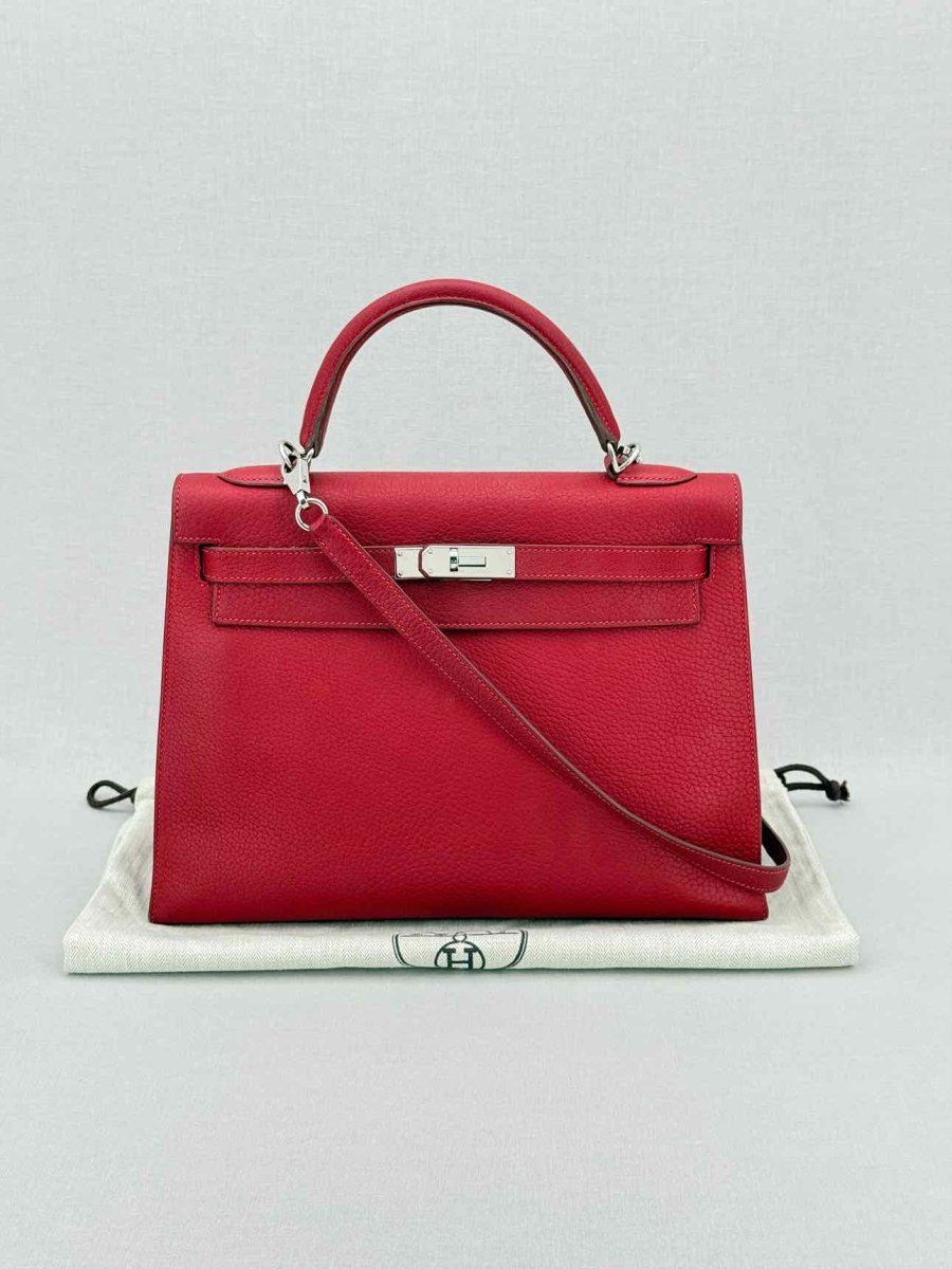 Pre - loved HERMES Kelly Sellier Red Top Handle at Reems Closet