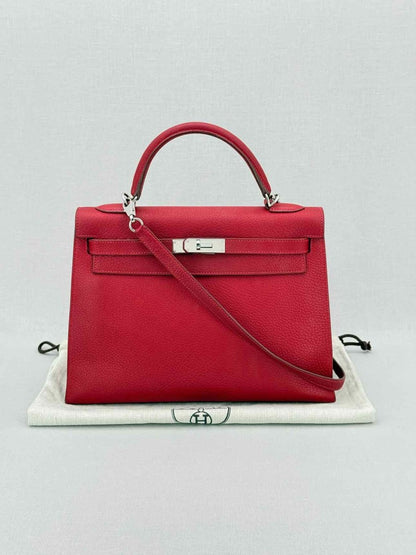 Pre - loved HERMES Kelly Sellier Red Top Handle at Reems Closet