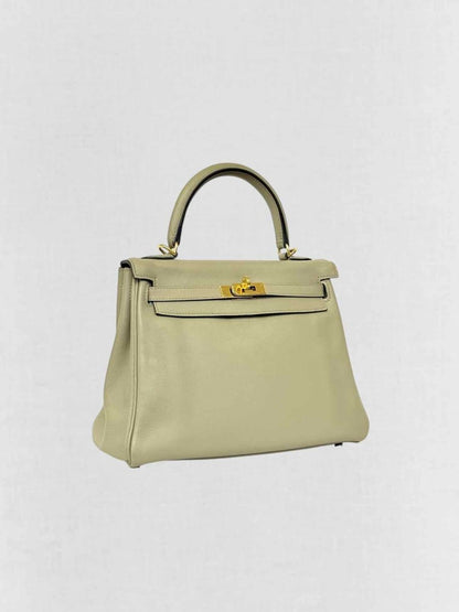Pre - loved HERMES Kelly Vert Fizz Top Handle at Reems Closet
