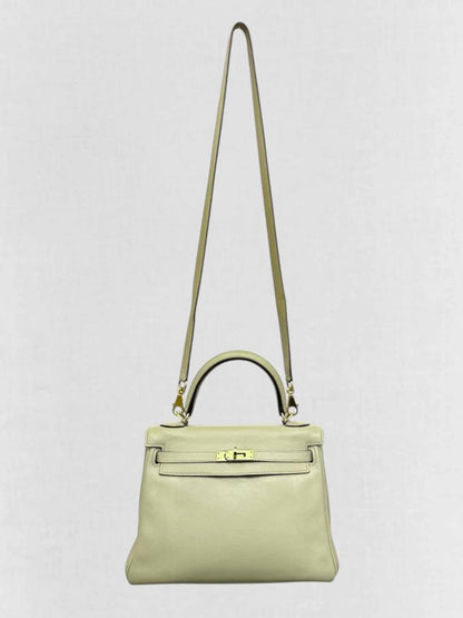 Pre - loved HERMES Kelly Vert Fizz Top Handle at Reems Closet