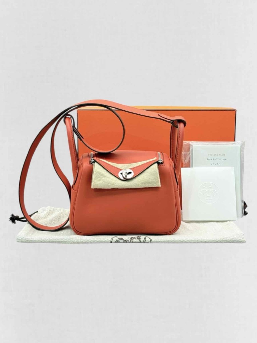Pre - loved HERMES Lindy Terre Battue Capucine Shoulder Bag at Reems Closet