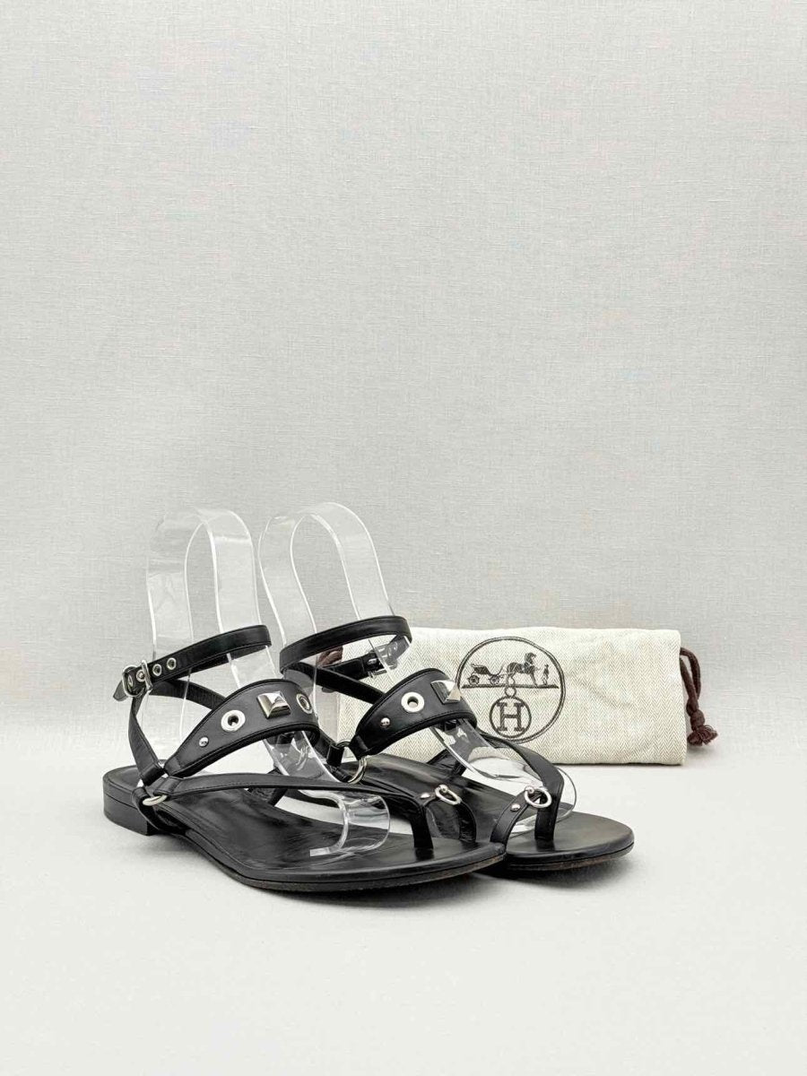 Pre-loved HERMES Medor Black Studded Size EU 38 Sandals at Reems Closet