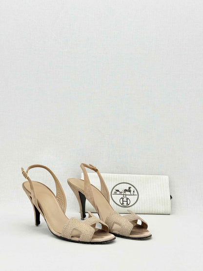 Pre - loved HERMES Night Beige Size EU 37.5 Heeled Sandals at Reems Closet