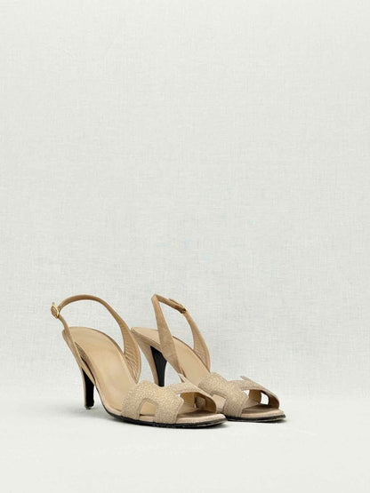 Pre - loved HERMES Night Beige Size EU 37.5 Heeled Sandals at Reems Closet