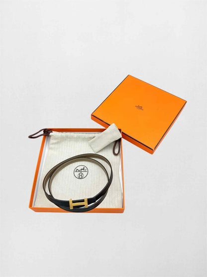Pre-loved HERMES Noir & Taupe Belt at Reems Closet