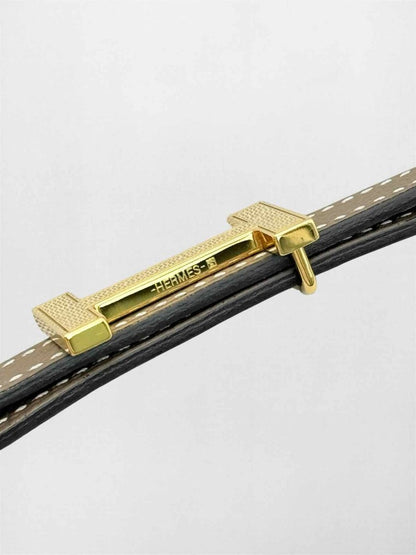 Pre-loved HERMES Noir & Taupe Belt at Reems Closet