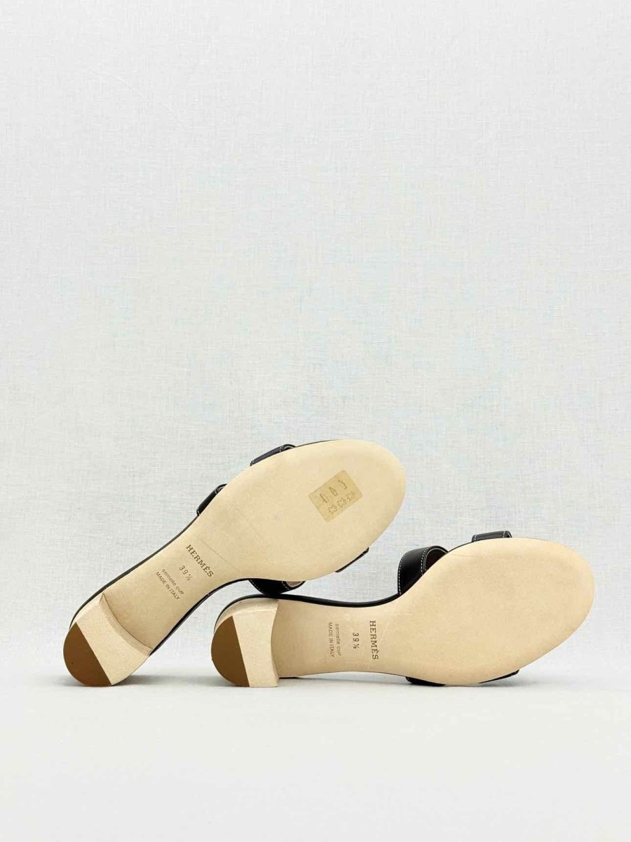 Pre - loved HERMES Oasis Black Size EU 39.5 Heeled Sandals at Reems Closet