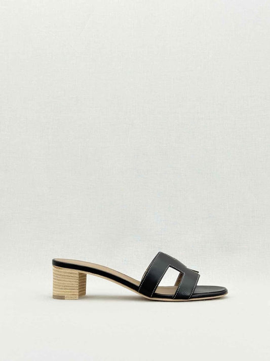 Pre - loved HERMES Oasis Black Size EU 39.5 Heeled Sandals at Reems Closet