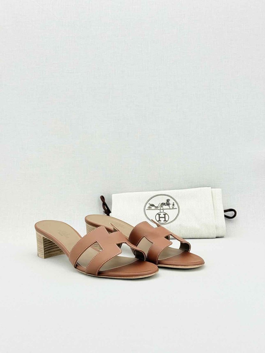 Pre - loved HERMES Oasis Brown Size EU 40.5 Heeled Sandals at Reems Closet