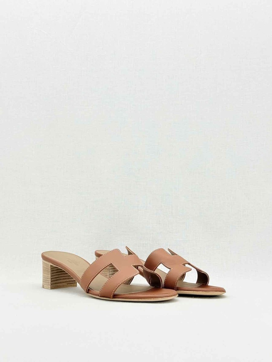 Pre - loved HERMES Oasis Brown Size EU 40.5 Heeled Sandals at Reems Closet