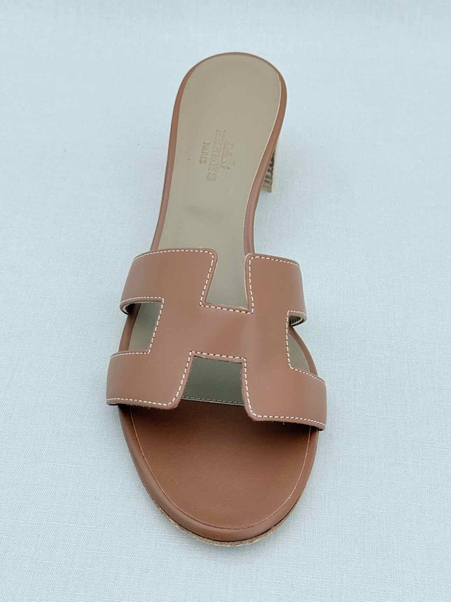 Pre - loved HERMES Oasis Brown Size EU 40.5 Heeled Sandals at Reems Closet