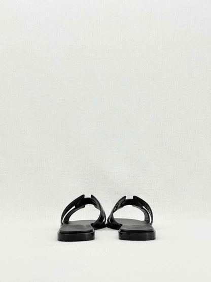 Pre - loved HERMES ORAN Black Size EU 37.5 Sandals at Reems Closet