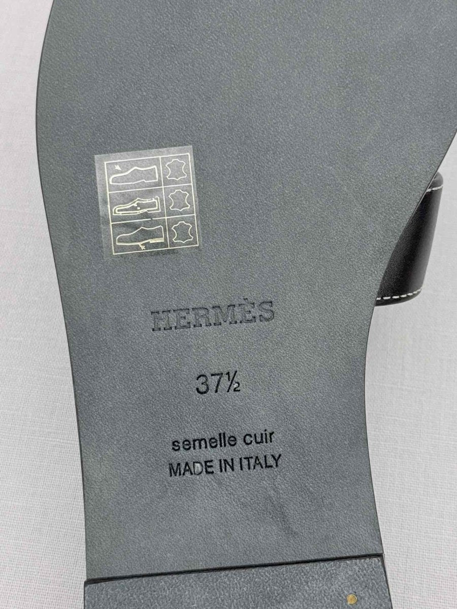 Pre - loved HERMES ORAN Black Size EU 37.5 Sandals at Reems Closet