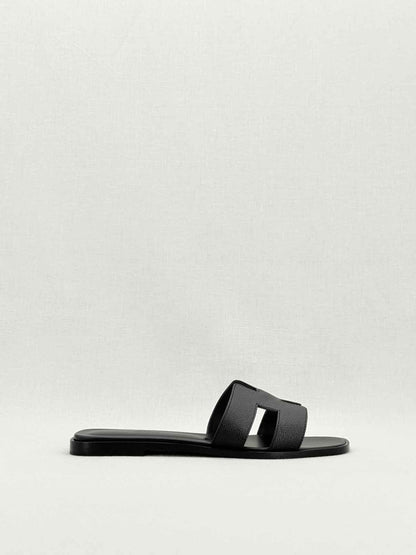 Pre - loved HERMES ORAN Black Size EU 38.5 Sandals at Reems Closet