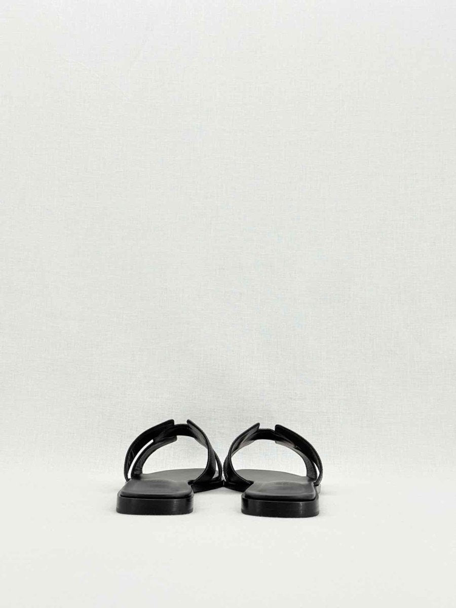 Pre - loved HERMES ORAN Black Size EU 38.5 Sandals at Reems Closet