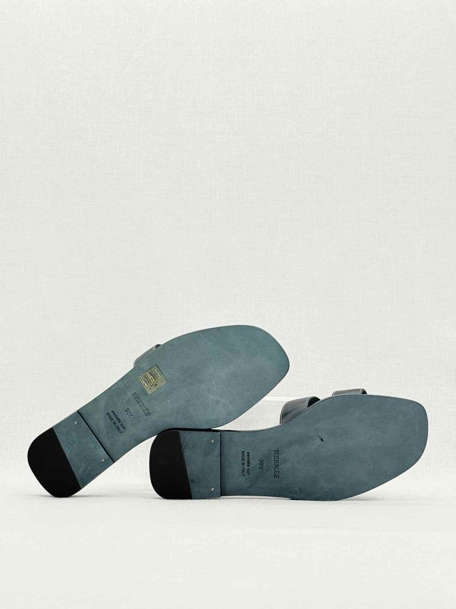 Pre - loved HERMES ORAN Black Size EU 38.5 Sandals at Reems Closet