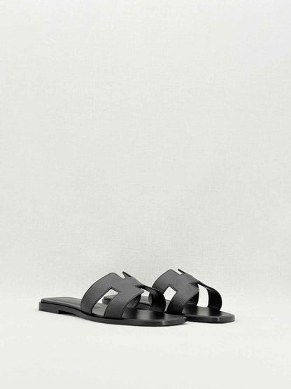 Pre - loved HERMES ORAN Black Size EU 38.5 Sandals at Reems Closet