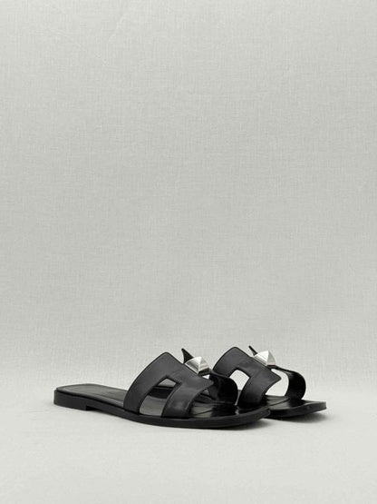 Pre - loved HERMES ORAN Black Size EU 39 Sandals at Reems Closet