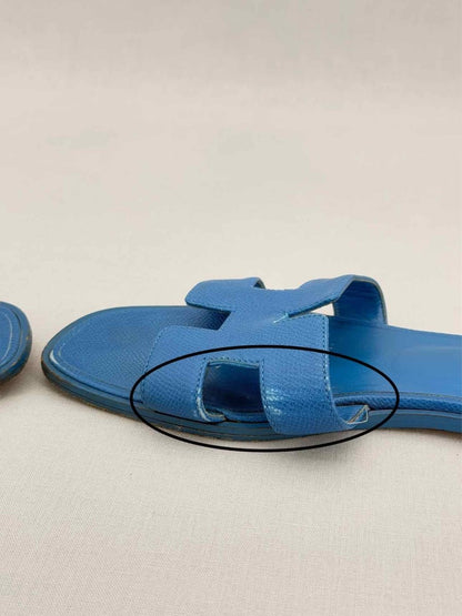Pre - loved HERMES ORAN Blue Size EU 38 Sandals at Reems Closet