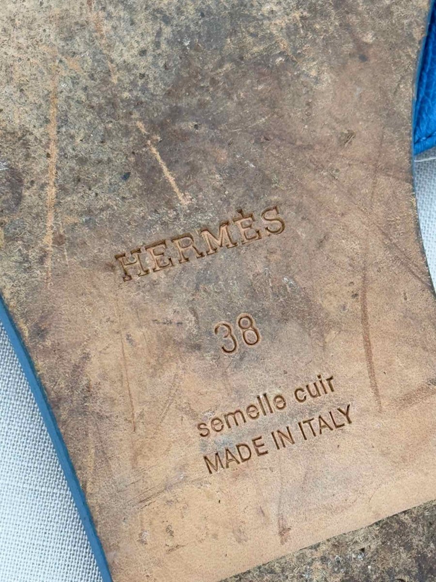 Pre - loved HERMES ORAN Blue Size EU 38 Sandals at Reems Closet