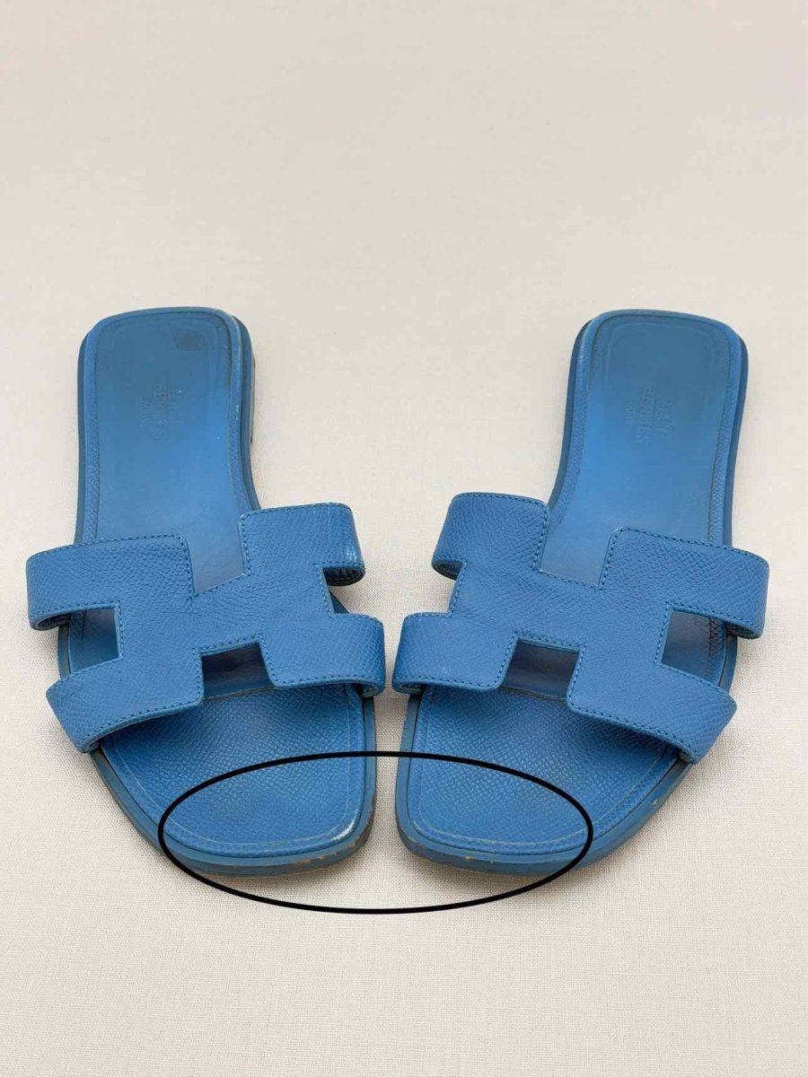 Pre - loved HERMES ORAN Blue Size EU 38 Sandals at Reems Closet
