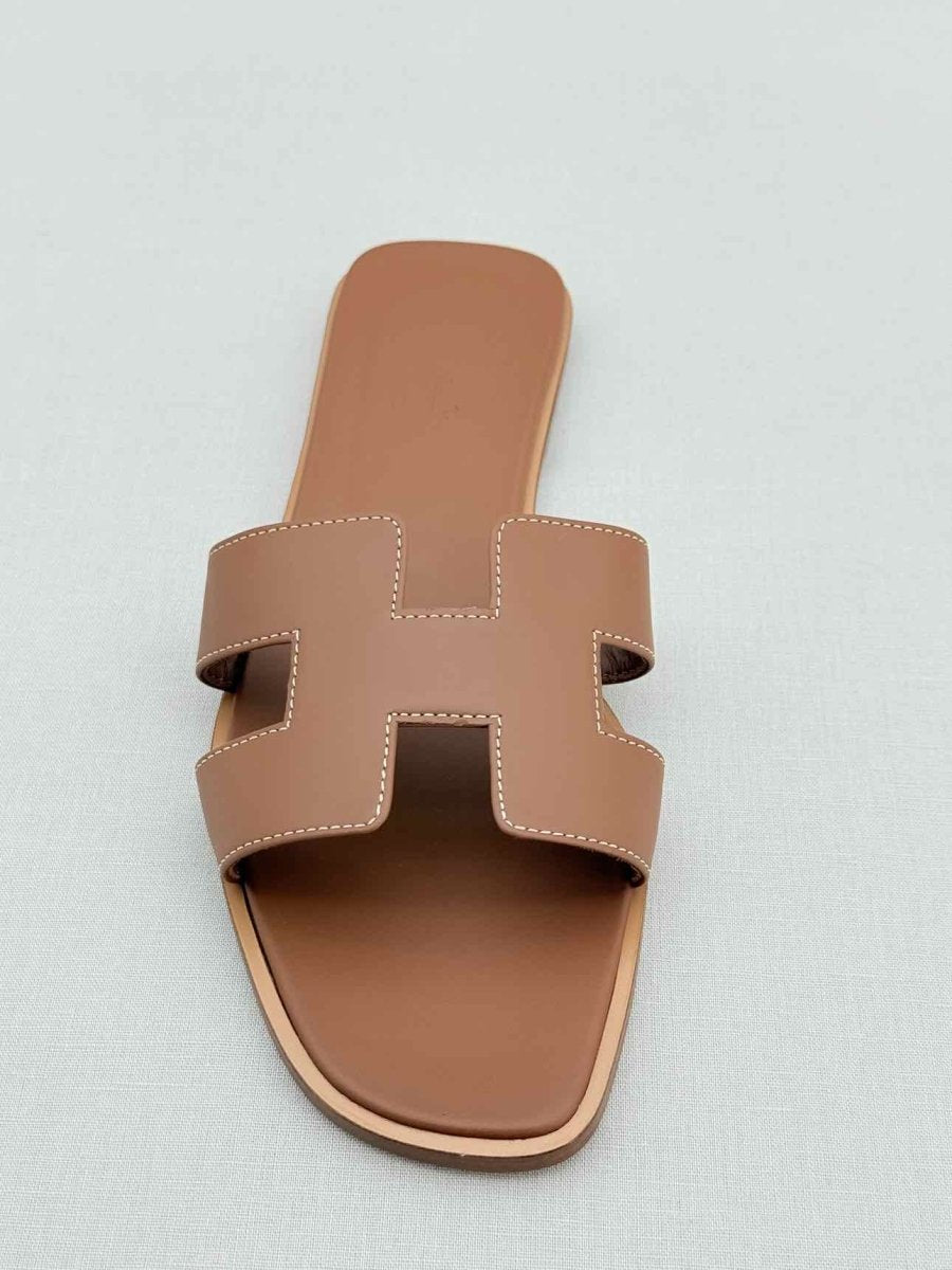Pre - loved HERMES ORAN Brown Size EU 40.5 Sandals at Reems Closet