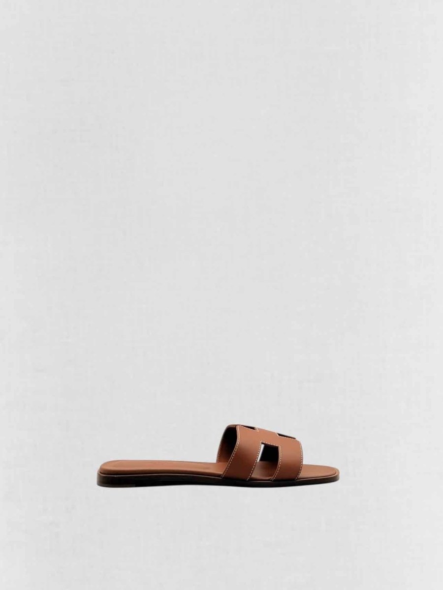 Pre - loved HERMES ORAN Gold Size EU 37.5 Sandals at Reems Closet