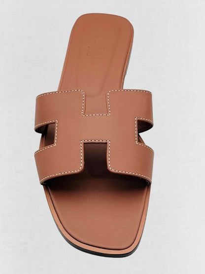 Pre - loved HERMES ORAN Gold Size EU 37.5 Sandals at Reems Closet