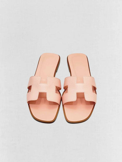 Pre - loved HERMES ORAN Pale Pink Flat Shoes 38 at Reems Closet