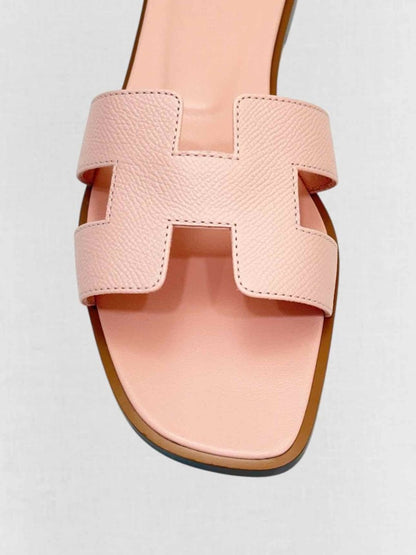 Pre - loved HERMES ORAN Pale Pink Flat Shoes 38 at Reems Closet