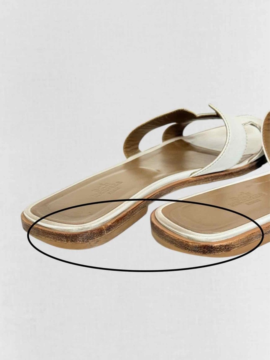Pre - loved HERMES ORAN White Size EU 38.5 Sandals at Reems Closet