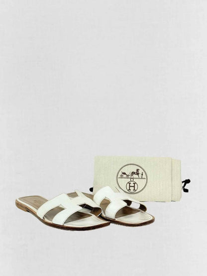 Pre - loved HERMES ORAN White Size EU 38.5 Sandals at Reems Closet
