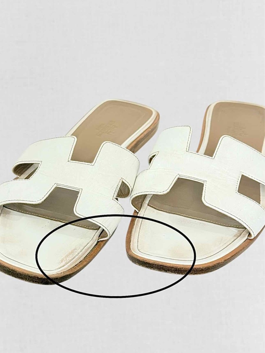 Pre - loved HERMES ORAN White Size EU 38.5 Sandals at Reems Closet
