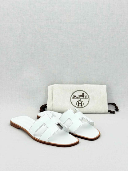 Pre - loved HERMES ORAN White Size EU 38.5 Sandals at Reems Closet