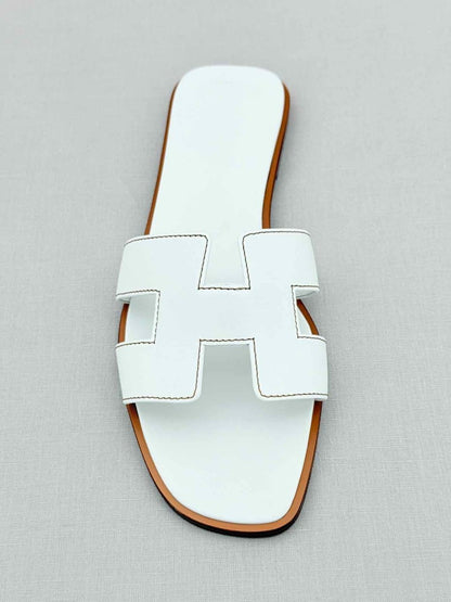 Pre - loved HERMES ORAN White Size EU 39.5 Sandals at Reems Closet
