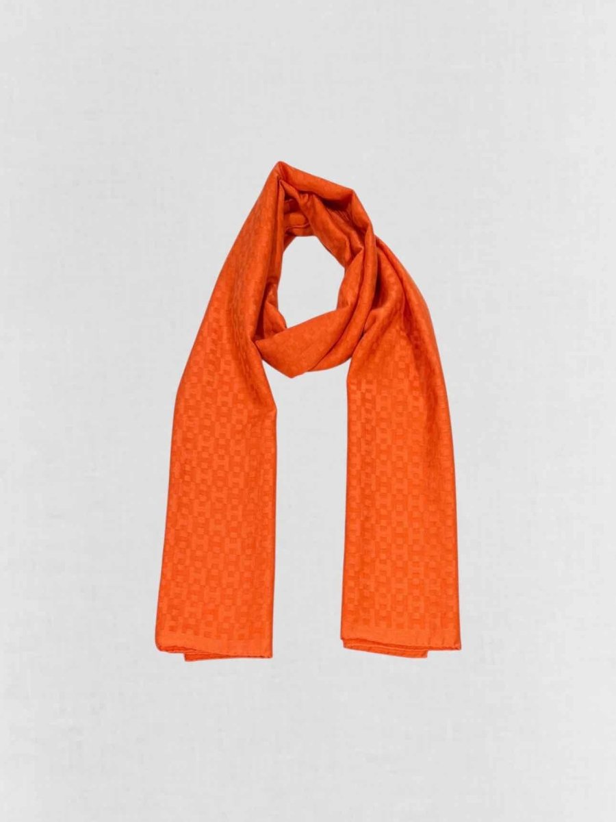 Pre - loved HERMES Orange Jacquard Scarf at Reems Closet