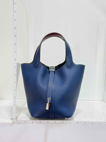 Pre-loved HERMES Picotin Bleu Agate Top Handle at Reems Closet