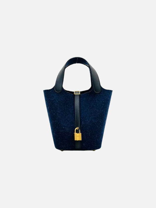 Pre - loved HERMES Picotin Lock Midnight Blue Top Handle at Reems Closet