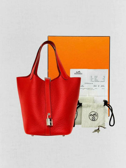 Pre - loved HERMES Picotin Lock Red Bucket Bag at Reems Closet