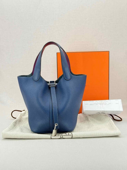 Pre - loved HERMES Picotin Navy Blue Top Handle at Reems Closet