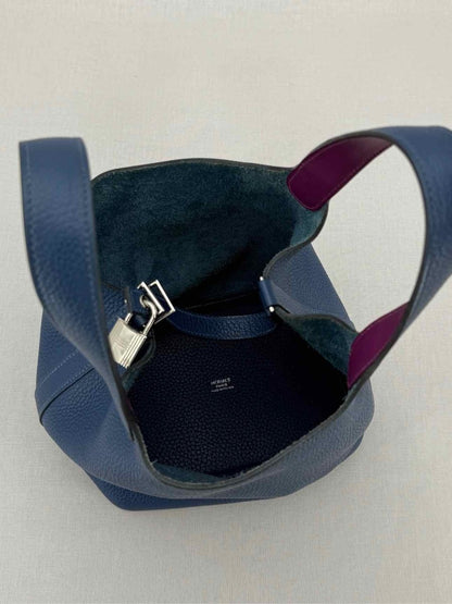 Pre - loved HERMES Picotin Navy Blue Top Handle at Reems Closet