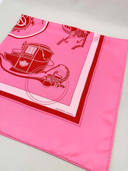 Pre-loved HERMES Pink Classic Carriage &amp; Crest Scarf at Reems Closet
