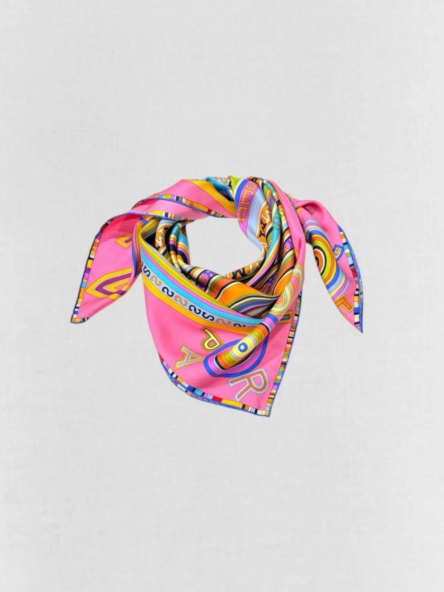Pre - loved HERMES Pink Multicolor Printed Scarf at Reems Closet