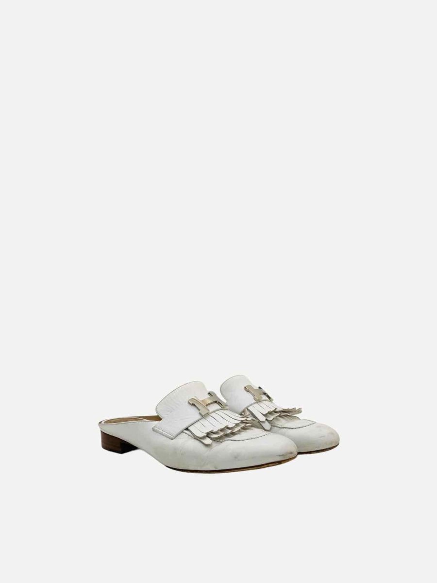 Pre - loved HERMES Rivoli White Mules at Reems Closet